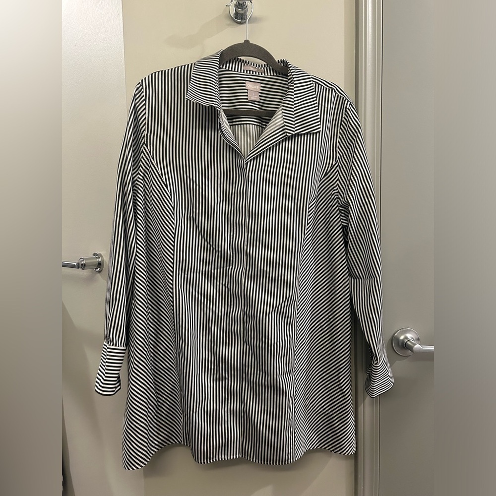 Chico’s No-Iron Button Down Tunic Women’s 16/18 3 Pockets Long Sleeve Stripes